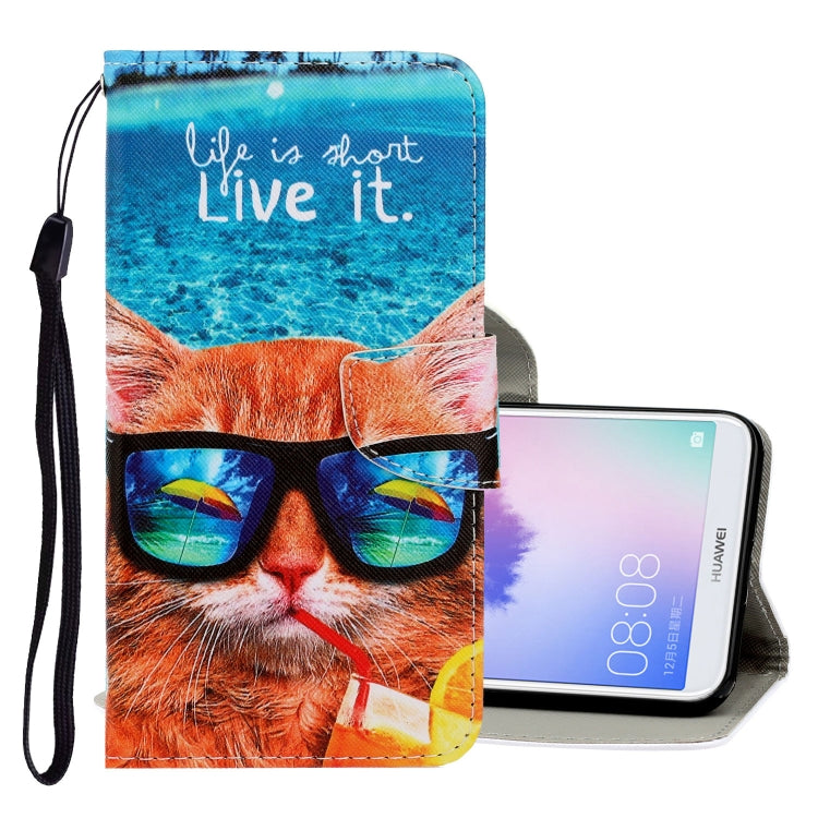 3D Colored Drawing Horizontal Flip PU Leather Case with Holder & Card Slots & Wallet