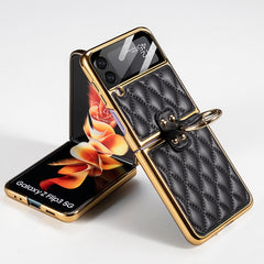 GKK Integrated Plating + Leather Phone Case with Ring, For Samsung Galaxy Z Flip3 5G