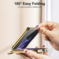 GKK Integrated Plating + Leather Phone Case with Ring, For Samsung Galaxy Z Flip3 5G