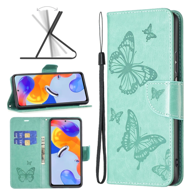 Two Butterflies Embossing Leather Phone Case, For Xiaomi Redmi Note 11 Pro International Version