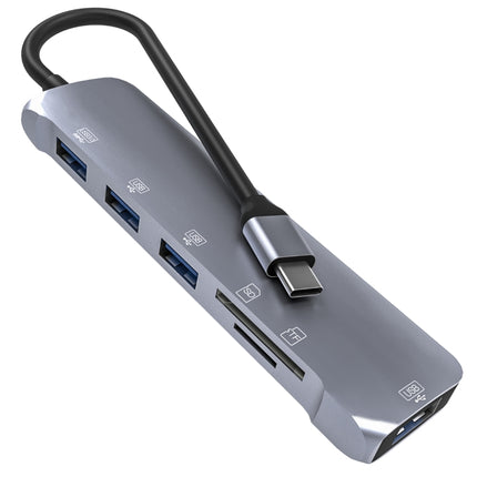 NK-3043H 6 in 1 USB-C / Type-C to TF / SD Card Slot + 4 USB 3.0 Female Adapter, NK-3043H