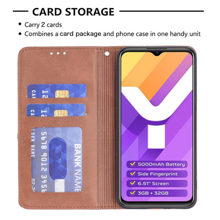 Rhombus Texture Horizontal Flip Magnetic Leather Phone Case, For vivo Y15s