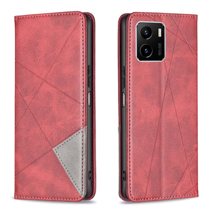 Rhombus Texture Horizontal Flip Magnetic Leather Phone Case, For vivo Y15s