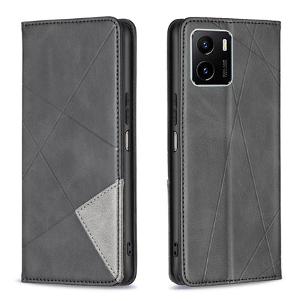 Rhombus Texture Horizontal Flip Magnetic Leather Phone Case, For vivo Y15s