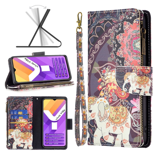 Colored Drawing Pattern Zipper Horizontal Flip Leather Phone Case, For vivo Y15s