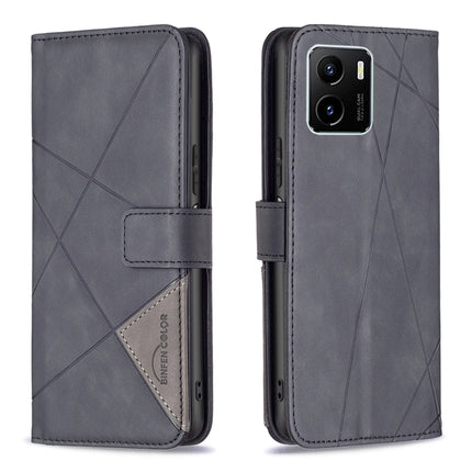 Rhombus Texture Magnetic Buckle Horizontal Flip Leather Phone Case, For vivo Y15s