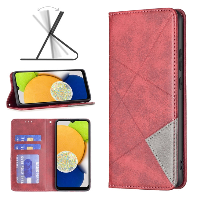 Rhombus Texture Magnetic Leather Phone Case, For Samsung Galaxy A03 166mm