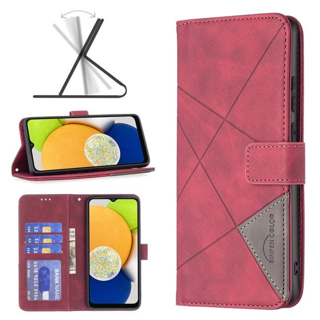 BF05 Magnetic Buckle Rhombus Texture Leather Phone Case, For Samsung Galaxy A03 166mm