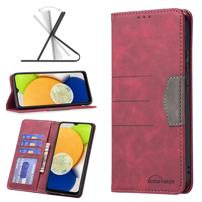 BF10 Color Block Magnetic Flip Leather Phone Case, For Samsung Galaxy A03 166mm