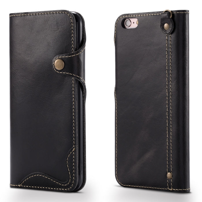 Denior Oil Wax Cowhide Magnetic Button Horizontal Flip Leather Case with Card Slots & Wallet, For iPhone 6, For iPhone 6 Plus / 6s Plus, For iPhone 7 / 8, For iPhone 7 Plus / 8 Plus, For iPhone X / XS, For Galaxy S8