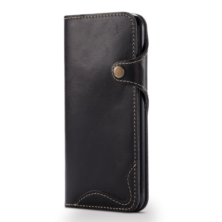 Denior Ölwachs-Rindsleder-Magnetknopf-Horizontal-Flip-Lederhülle mit Kartenfächern und Geldbörse, für iPhone 6, für iPhone 6 Plus / 6s Plus, für iPhone 7 / 8, für iPhone 7 Plus / 8 Plus, für iPhone X / XS, für Galaxy S8, für iPhone XR, für Galaxy S8 Plus