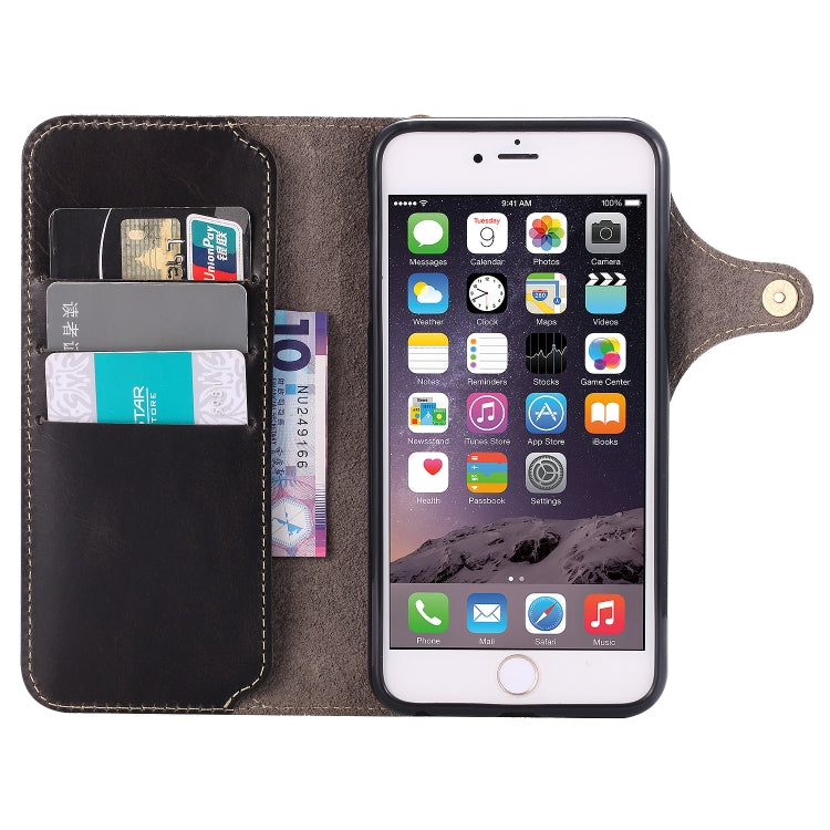 Denior Ölwachs-Rindsleder-Magnetknopf-Horizontal-Flip-Lederhülle mit Kartenfächern und Geldbörse, für iPhone 6, für iPhone 6 Plus / 6s Plus, für iPhone 7 / 8, für iPhone 7 Plus / 8 Plus, für iPhone X / XS, für Galaxy S8, für iPhone XR, für Galaxy S8 Plus