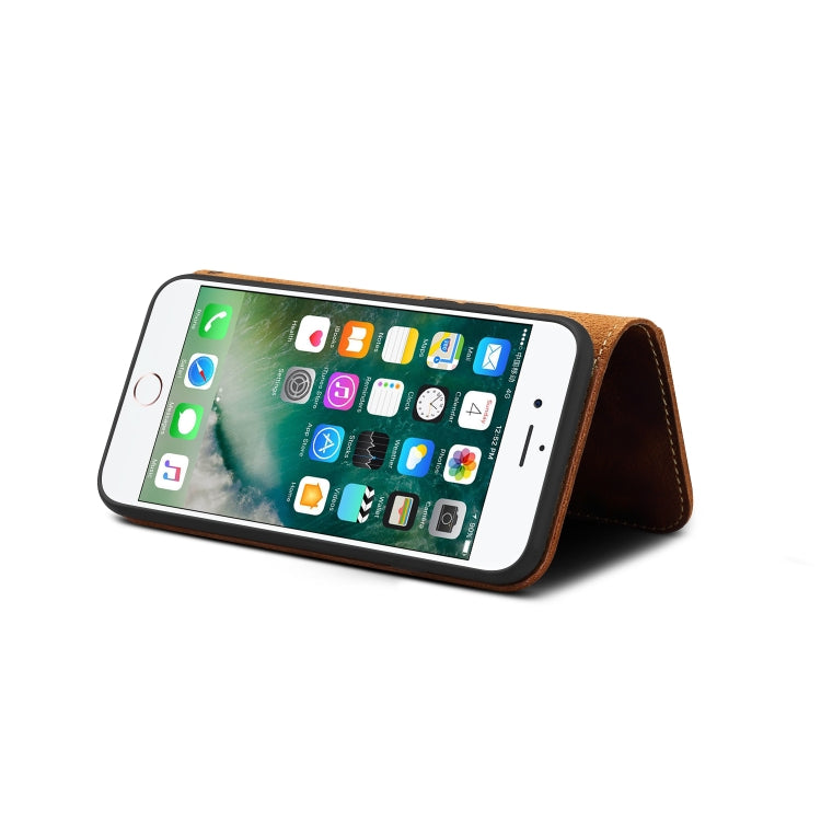 Denior Ölwachs-Rindsleder-Magnetknopf-Horizontal-Flip-Lederhülle mit Kartenfächern und Geldbörse, für iPhone 6, für iPhone 6 Plus / 6s Plus, für iPhone 7 / 8, für iPhone 7 Plus / 8 Plus, für iPhone X / XS, für Galaxy S8, für iPhone XR, für Galaxy S8 Plus