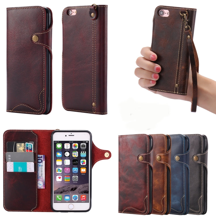 Denior Ölwachs-Rindsleder-Magnetknopf-Horizontal-Flip-Lederhülle mit Kartenfächern und Geldbörse, für iPhone 6, für iPhone 6 Plus / 6s Plus, für iPhone 7 / 8, für iPhone 7 Plus / 8 Plus, für iPhone X / XS, für Galaxy S8, für iPhone XR, für Galaxy S8 Plus