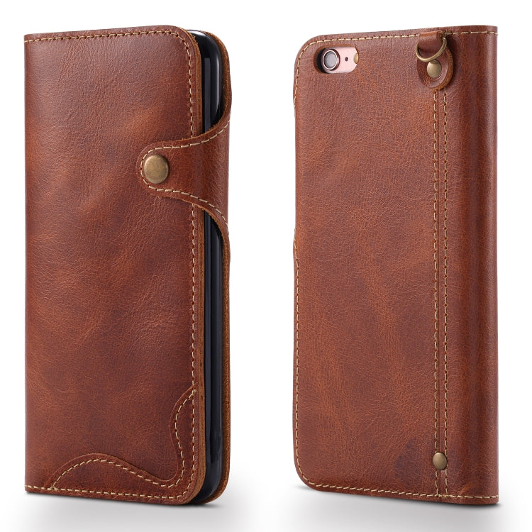 Denior Ölwachs-Rindsleder-Magnetknopf-Horizontal-Flip-Lederhülle mit Kartenfächern und Geldbörse, für iPhone 6, für iPhone 6 Plus / 6s Plus, für iPhone 7 / 8, für iPhone 7 Plus / 8 Plus, für iPhone X / XS, für Galaxy S8, für iPhone XR, für Galaxy S8 Plus