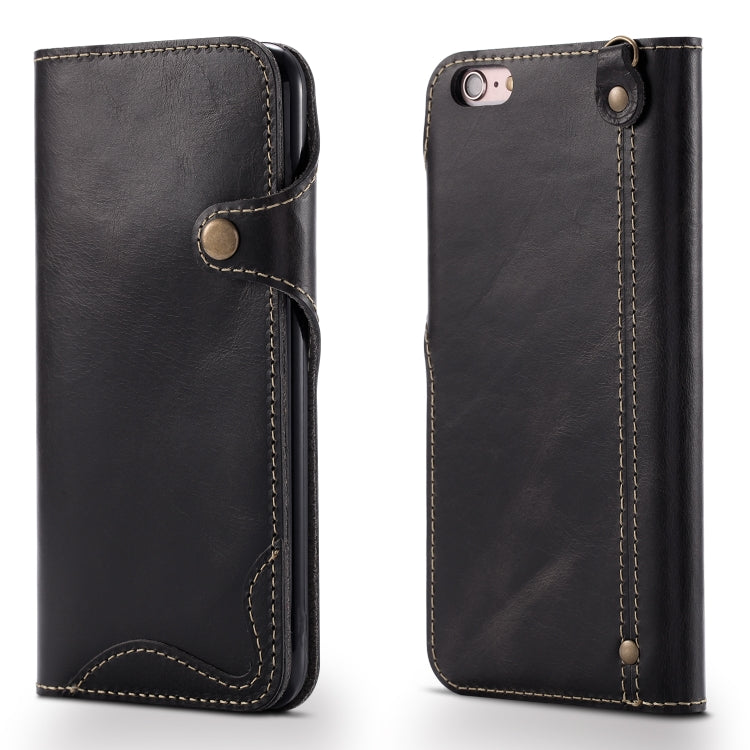 Denior Ölwachs-Rindsleder-Magnetknopf-Horizontal-Flip-Lederhülle mit Kartenfächern und Geldbörse, für iPhone 6, für iPhone 6 Plus / 6s Plus, für iPhone 7 / 8, für iPhone 7 Plus / 8 Plus, für iPhone X / XS, für Galaxy S8, für iPhone XR, für Galaxy S8 Plus
