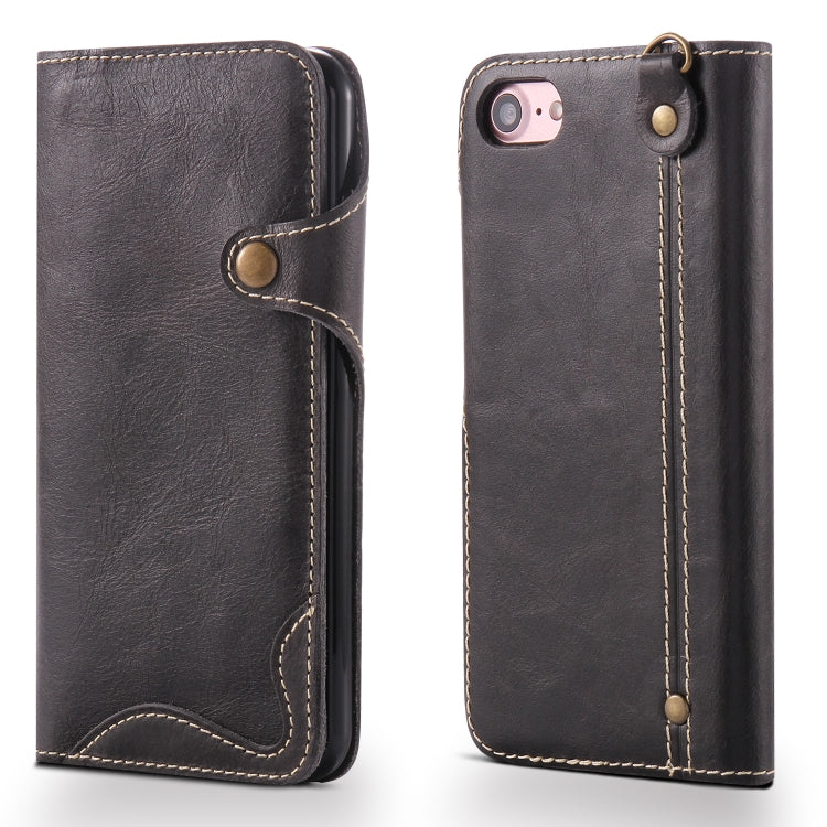Denior Ölwachs-Rindsleder-Magnetknopf-Horizontal-Flip-Lederhülle mit Kartenfächern und Geldbörse, für iPhone 6, für iPhone 6 Plus / 6s Plus, für iPhone 7 / 8, für iPhone 7 Plus / 8 Plus, für iPhone X / XS, für Galaxy S8, für iPhone XR, für Galaxy S8 Plus