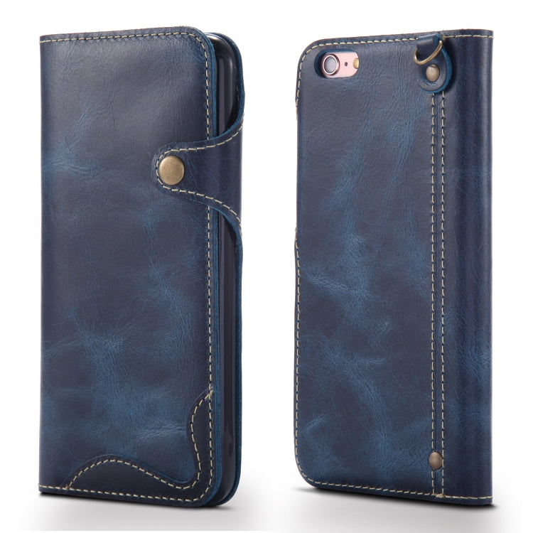 Denior Ölwachs-Rindsleder-Magnetknopf-Horizontal-Flip-Lederhülle mit Kartenfächern und Geldbörse, für iPhone 6, für iPhone 6 Plus / 6s Plus, für iPhone 7 / 8, für iPhone 7 Plus / 8 Plus, für iPhone X / XS, für Galaxy S8, für iPhone XR, für Galaxy S8 Plus