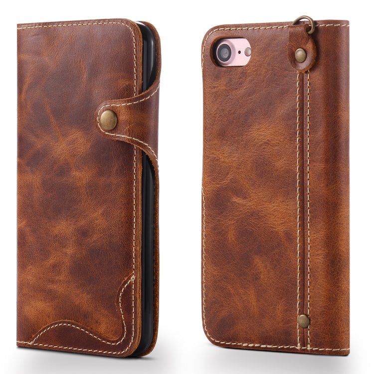 Denior Ölwachs-Rindsleder-Magnetknopf-Horizontal-Flip-Lederhülle mit Kartenfächern und Geldbörse, für iPhone 6, für iPhone 6 Plus / 6s Plus, für iPhone 7 / 8, für iPhone 7 Plus / 8 Plus, für iPhone X / XS, für Galaxy S8, für iPhone XR, für Galaxy S8 Plus