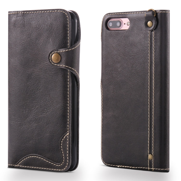 Denior Ölwachs-Rindsleder-Magnetknopf-Horizontal-Flip-Lederhülle mit Kartenfächern und Geldbörse, für iPhone 6, für iPhone 6 Plus / 6s Plus, für iPhone 7 / 8, für iPhone 7 Plus / 8 Plus, für iPhone X / XS, für Galaxy S8, für iPhone XR, für Galaxy S8 Plus