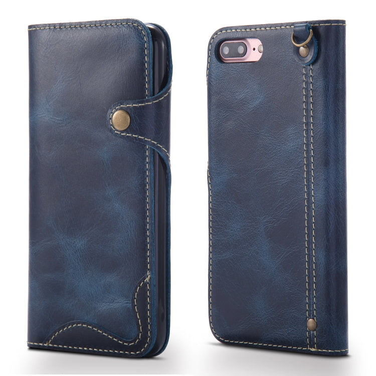 Denior Ölwachs-Rindsleder-Magnetknopf-Horizontal-Flip-Lederhülle mit Kartenfächern und Geldbörse, für iPhone 6, für iPhone 6 Plus / 6s Plus, für iPhone 7 / 8, für iPhone 7 Plus / 8 Plus, für iPhone X / XS, für Galaxy S8, für iPhone XR, für Galaxy S8 Plus
