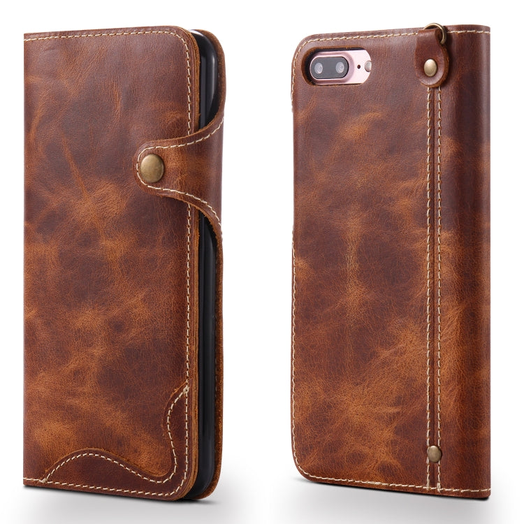 Denior Ölwachs-Rindsleder-Magnetknopf-Horizontal-Flip-Lederhülle mit Kartenfächern und Geldbörse, für iPhone 6, für iPhone 6 Plus / 6s Plus, für iPhone 7 / 8, für iPhone 7 Plus / 8 Plus, für iPhone X / XS, für Galaxy S8, für iPhone XR, für Galaxy S8 Plus