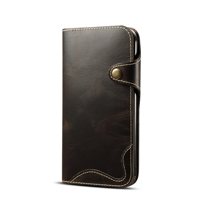 Denior Ölwachs-Rindsleder-Magnetknopf-Horizontal-Flip-Lederhülle mit Kartenfächern und Geldbörse, für iPhone XS Max, für Galaxy S9, für Galaxy S9 Plus, für Galaxy Note 8, für Galaxy Note9, für Huawei Mate 20, für Huawei Mate 20 Pro, für Galaxy S10