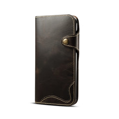 Denior Ölwachs-Rindsleder-Magnetknopf-Horizontal-Flip-Lederhülle mit Kartenfächern und Geldbörse, für iPhone XS Max, für Galaxy S9, für Galaxy S9 Plus, für Galaxy Note 8, für Galaxy Note9, für Huawei Mate 20, für Huawei Mate 20 Pro, für Galaxy S10
