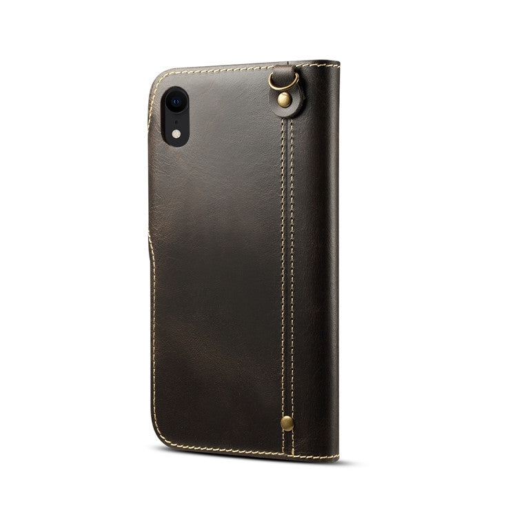 Denior Ölwachs-Rindsleder-Magnetknopf-Horizontal-Flip-Lederhülle mit Kartenfächern und Geldbörse, für iPhone XS Max, für Galaxy S9, für Galaxy S9 Plus, für Galaxy Note 8, für Galaxy Note9, für Huawei Mate 20, für Huawei Mate 20 Pro, für Galaxy S10