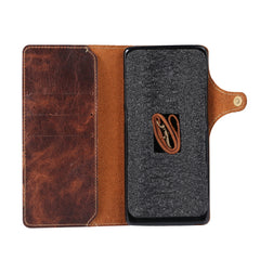 Denior Ölwachs-Rindsleder-Magnetknopf-Horizontal-Flip-Lederhülle mit Kartenfächern und Geldbörse, für iPhone XS Max, für Galaxy S9, für Galaxy S9 Plus, für Galaxy Note 8, für Galaxy Note9, für Huawei Mate 20, für Huawei Mate 20 Pro, für Galaxy S10