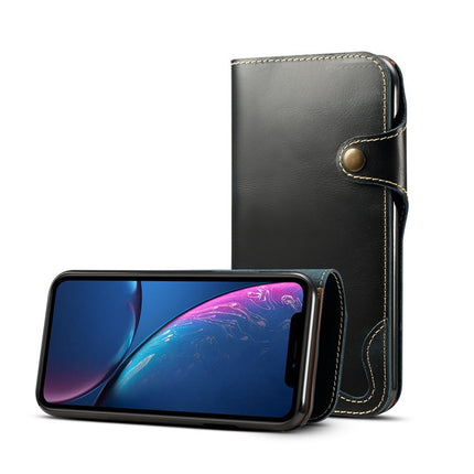 Denior Ölwachs-Rindsleder-Magnetknopf-Horizontal-Flip-Lederhülle mit Kartenfächern und Geldbörse, für iPhone XS Max, für Galaxy S9, für Galaxy S9 Plus, für Galaxy Note 8, für Galaxy Note9, für Huawei Mate 20, für Huawei Mate 20 Pro, für Galaxy S10