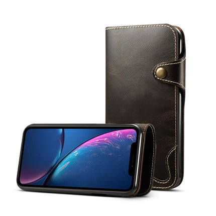 Denior Ölwachs-Rindsleder-Magnetknopf-Horizontal-Flip-Lederhülle mit Kartenfächern und Geldbörse, für iPhone XS Max, für Galaxy S9, für Galaxy S9 Plus, für Galaxy Note 8, für Galaxy Note9, für Huawei Mate 20, für Huawei Mate 20 Pro, für Galaxy S10