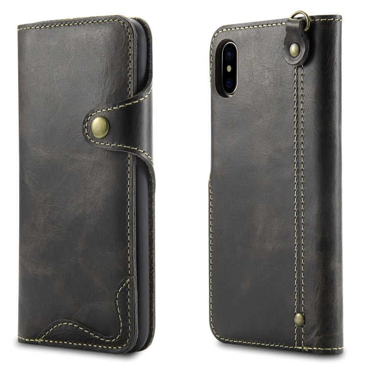 Denior Ölwachs-Rindsleder-Magnetknopf-Horizontal-Flip-Lederhülle mit Kartenfächern und Geldbörse, für iPhone XS Max, für Galaxy S9, für Galaxy S9 Plus, für Galaxy Note 8, für Galaxy Note9, für Huawei Mate 20, für Huawei Mate 20 Pro, für Galaxy S10