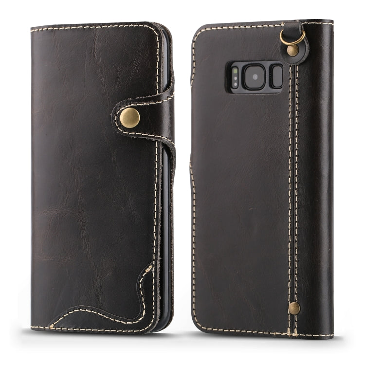 Denior Ölwachs-Rindsleder-Magnetknopf-Horizontal-Flip-Lederhülle mit Kartenfächern und Geldbörse, für iPhone XS Max, für Galaxy S9, für Galaxy S9 Plus, für Galaxy Note 8, für Galaxy Note9, für Huawei Mate 20, für Huawei Mate 20 Pro, für Galaxy S10