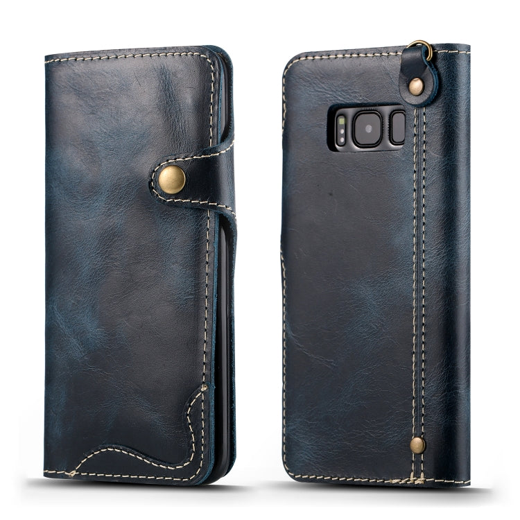 Denior Ölwachs-Rindsleder-Magnetknopf-Horizontal-Flip-Lederhülle mit Kartenfächern und Geldbörse, für iPhone XS Max, für Galaxy S9, für Galaxy S9 Plus, für Galaxy Note 8, für Galaxy Note9, für Huawei Mate 20, für Huawei Mate 20 Pro, für Galaxy S10