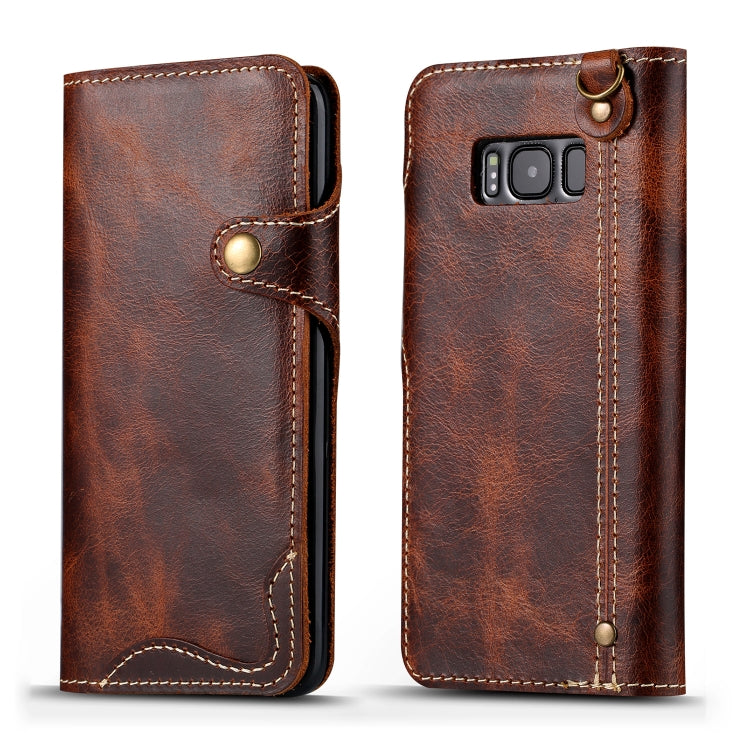 Denior Ölwachs-Rindsleder-Magnetknopf-Horizontal-Flip-Lederhülle mit Kartenfächern und Geldbörse, für iPhone XS Max, für Galaxy S9, für Galaxy S9 Plus, für Galaxy Note 8, für Galaxy Note9, für Huawei Mate 20, für Huawei Mate 20 Pro, für Galaxy S10