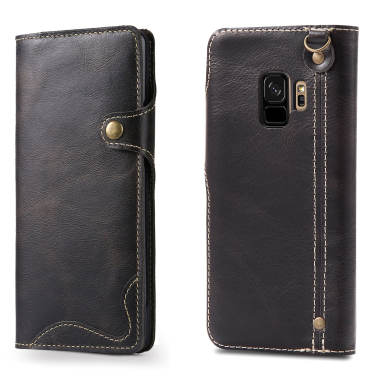 Denior Ölwachs-Rindsleder-Magnetknopf-Horizontal-Flip-Lederhülle mit Kartenfächern und Geldbörse, für iPhone XS Max, für Galaxy S9, für Galaxy S9 Plus, für Galaxy Note 8, für Galaxy Note9, für Huawei Mate 20, für Huawei Mate 20 Pro, für Galaxy S10