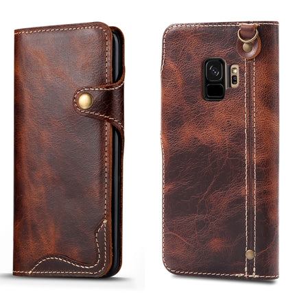 Denior Ölwachs-Rindsleder-Magnetknopf-Horizontal-Flip-Lederhülle mit Kartenfächern und Geldbörse, für iPhone XS Max, für Galaxy S9, für Galaxy S9 Plus, für Galaxy Note 8, für Galaxy Note9, für Huawei Mate 20, für Huawei Mate 20 Pro, für Galaxy S10