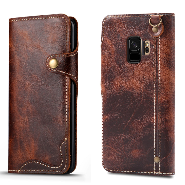 Denior Ölwachs-Rindsleder-Magnetknopf-Horizontal-Flip-Lederhülle mit Kartenfächern und Geldbörse, für iPhone XS Max, für Galaxy S9, für Galaxy S9 Plus, für Galaxy Note 8, für Galaxy Note9, für Huawei Mate 20, für Huawei Mate 20 Pro, für Galaxy S10