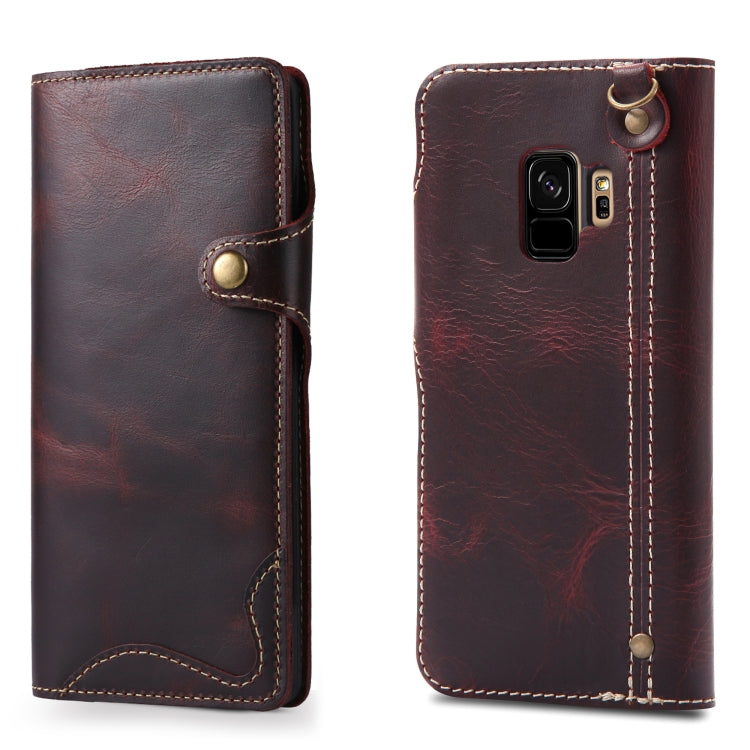 Denior Ölwachs-Rindsleder-Magnetknopf-Horizontal-Flip-Lederhülle mit Kartenfächern und Geldbörse, für iPhone XS Max, für Galaxy S9, für Galaxy S9 Plus, für Galaxy Note 8, für Galaxy Note9, für Huawei Mate 20, für Huawei Mate 20 Pro, für Galaxy S10