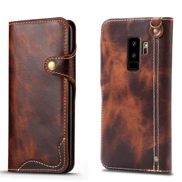 Denior Ölwachs-Rindsleder-Magnetknopf-Horizontal-Flip-Lederhülle mit Kartenfächern und Geldbörse, für iPhone XS Max, für Galaxy S9, für Galaxy S9 Plus, für Galaxy Note 8, für Galaxy Note9, für Huawei Mate 20, für Huawei Mate 20 Pro, für Galaxy S10