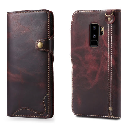 Denior Ölwachs-Rindsleder-Magnetknopf-Horizontal-Flip-Lederhülle mit Kartenfächern und Geldbörse, für iPhone XS Max, für Galaxy S9, für Galaxy S9 Plus, für Galaxy Note 8, für Galaxy Note9, für Huawei Mate 20, für Huawei Mate 20 Pro, für Galaxy S10