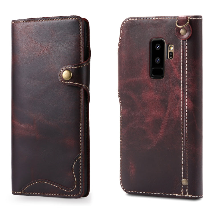 Denior Ölwachs-Rindsleder-Magnetknopf-Horizontal-Flip-Lederhülle mit Kartenfächern und Geldbörse, für iPhone XS Max, für Galaxy S9, für Galaxy S9 Plus, für Galaxy Note 8, für Galaxy Note9, für Huawei Mate 20, für Huawei Mate 20 Pro, für Galaxy S10