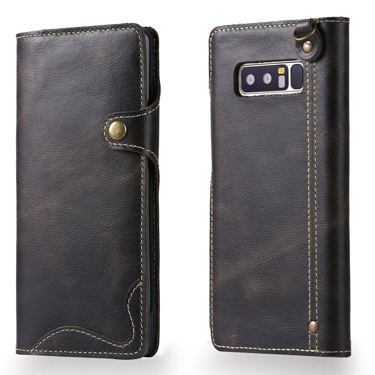 Denior Ölwachs-Rindsleder-Magnetknopf-Horizontal-Flip-Lederhülle mit Kartenfächern und Geldbörse, für iPhone XS Max, für Galaxy S9, für Galaxy S9 Plus, für Galaxy Note 8, für Galaxy Note9, für Huawei Mate 20, für Huawei Mate 20 Pro, für Galaxy S10