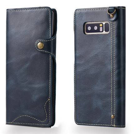 Denior Ölwachs-Rindsleder-Magnetknopf-Horizontal-Flip-Lederhülle mit Kartenfächern und Geldbörse, für iPhone XS Max, für Galaxy S9, für Galaxy S9 Plus, für Galaxy Note 8, für Galaxy Note9, für Huawei Mate 20, für Huawei Mate 20 Pro, für Galaxy S10
