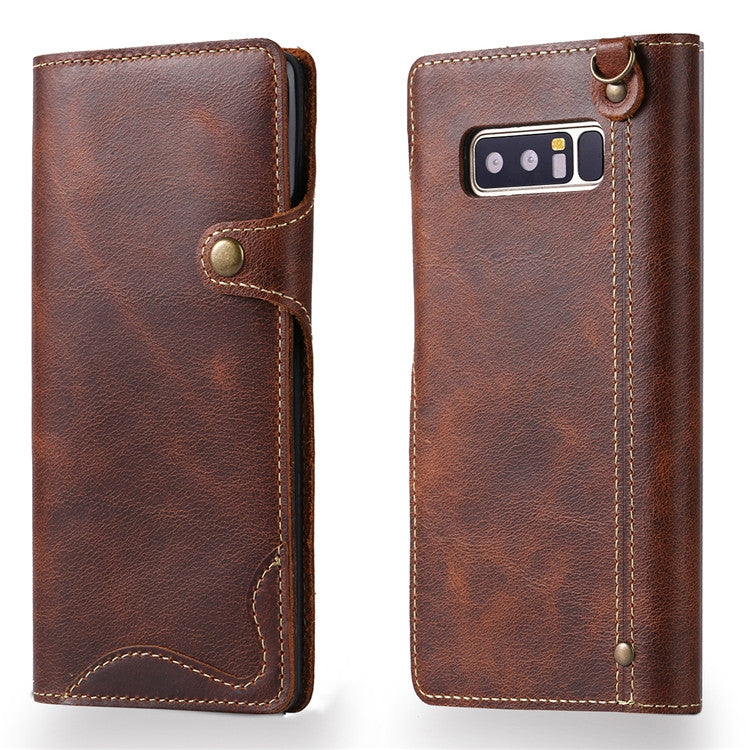 Denior Ölwachs-Rindsleder-Magnetknopf-Horizontal-Flip-Lederhülle mit Kartenfächern und Geldbörse, für iPhone XS Max, für Galaxy S9, für Galaxy S9 Plus, für Galaxy Note 8, für Galaxy Note9, für Huawei Mate 20, für Huawei Mate 20 Pro, für Galaxy S10