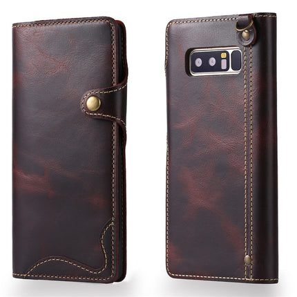 Denior Ölwachs-Rindsleder-Magnetknopf-Horizontal-Flip-Lederhülle mit Kartenfächern und Geldbörse, für iPhone XS Max, für Galaxy S9, für Galaxy S9 Plus, für Galaxy Note 8, für Galaxy Note9, für Huawei Mate 20, für Huawei Mate 20 Pro, für Galaxy S10