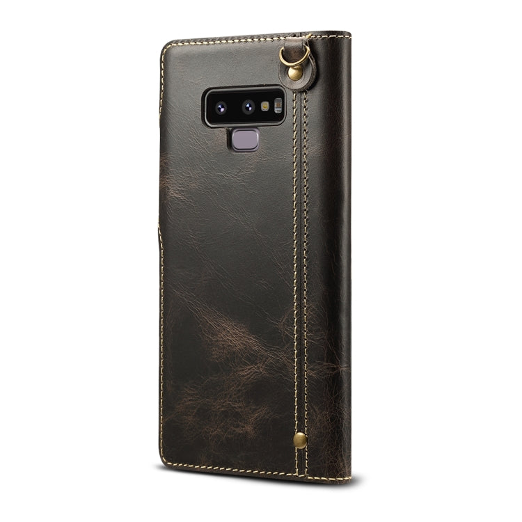 Denior Ölwachs-Rindsleder-Schutzhülle mit Magnetknopf, horizontales Klappetui mit Kartenfächern und Geldbörse, für Galaxy S10e, für Galaxy S10 Plus, für Galaxy Note 10, für Galaxy Note 10 Plus, für iPhone 11, für iPhone 11 Pro, für iPhone 11 Pro Max