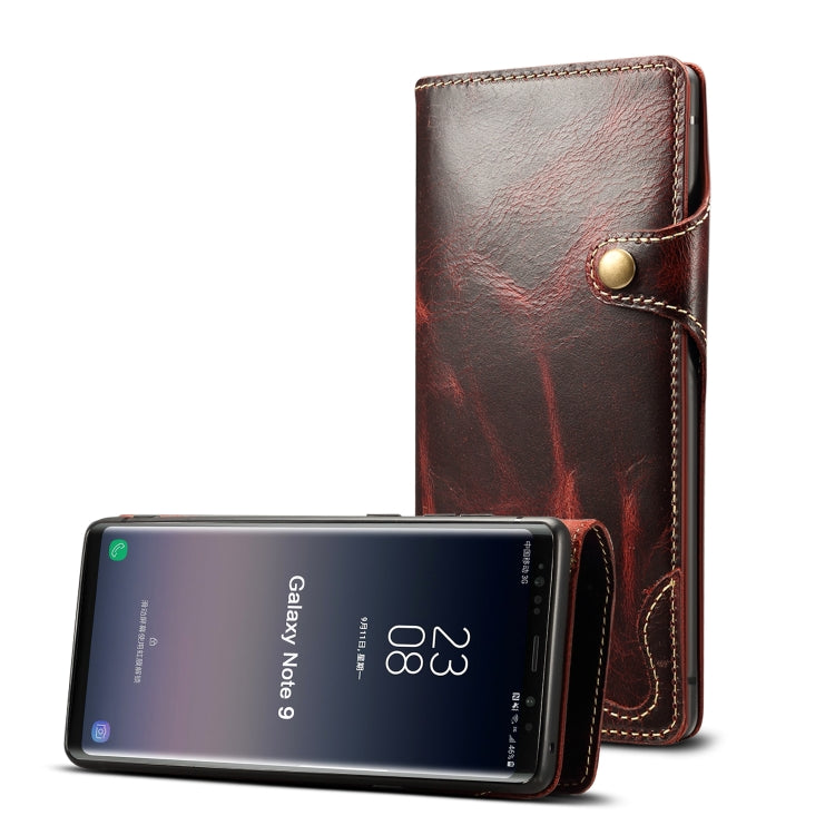 Denior Ölwachs-Rindsleder-Schutzhülle mit Magnetknopf, horizontales Klappetui mit Kartenfächern und Geldbörse, für Galaxy S10e, für Galaxy S10 Plus, für Galaxy Note 10, für Galaxy Note 10 Plus, für iPhone 11, für iPhone 11 Pro, für iPhone 11 Pro Max