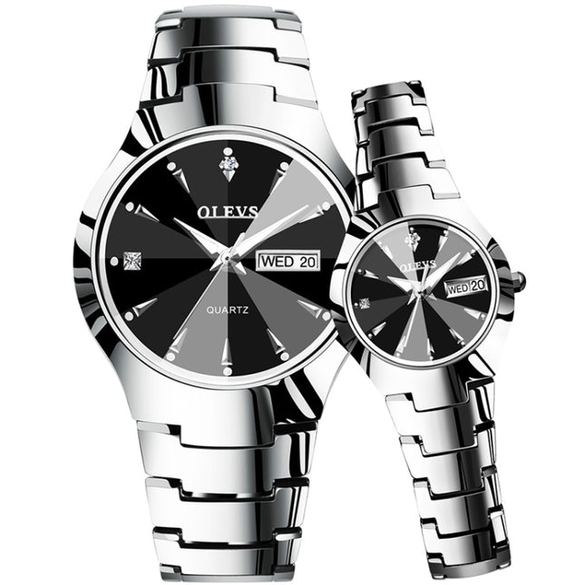 OLEVS 8697 Couple Fashion Waterproof Luminous Quartz Watch, OLEVS 8697 (Black)